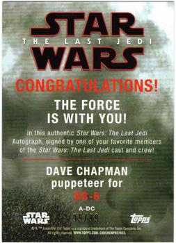2018 Topps Star Wars The Last Jedi Series 2 - Autographs Red #NNO Dave Chapman Back