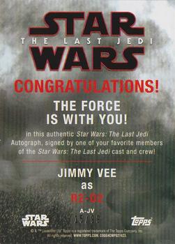 2018 Topps Star Wars The Last Jedi Series 2 - Autographs Red #NNO Jimmy Vee Back