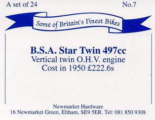 1993 Newmarket Hardware Some of Britain's Finest Bikes #7 B.S.A. Star Twin 497cc Back