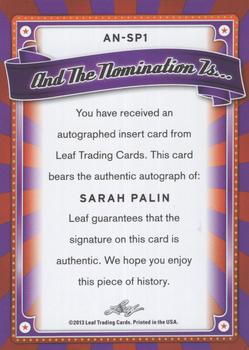 2013 Leaf Pop Century - And the Nomination Is... Silver #AN-SP1 Sarah Palin Back