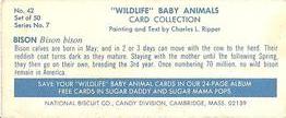 1969 Nabisco Sugar Daddy Wildlife Baby Animals Series 7 #42 Bison Back