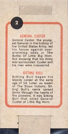 1965 Topps Push Pull #2 General Custer / Sitting Bull Back