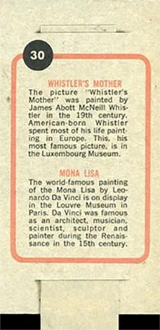 1965 Topps Push Pull #30 Whistler's Mother / Mona Lisa Back