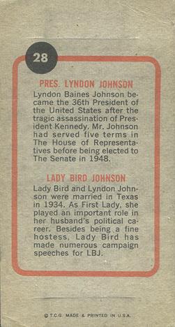 1965 Topps Push Pull #28 Lyndon Johnson / Lady Bird Johnson Back