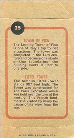 1965 Topps Push Pull #25 Tower of Pisa / Eiffel Tower Back