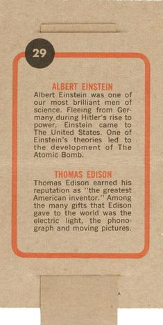1965 Topps Push Pull #29 Albert Einstein / Thomas Edison Back