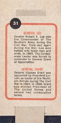 1965 Topps Push Pull #31 General Lee / General Grant Back