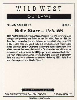1992 Victoria Gallery Wild West Outlaws #5 Belle Starr Back