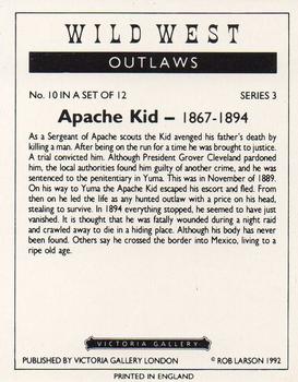 1992 Victoria Gallery Wild West Outlaws #10 Apache Kid Back