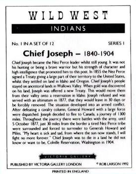 1992 Victoria Gallery Wild West Indians #1 Chief Joseph Back