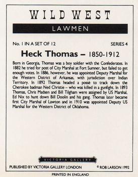 1992 Victoria Gallery Wild West Lawmen #1 Heck Thomas Back