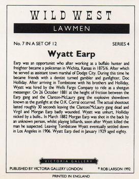 1992 Victoria Gallery Wild West Lawmen #7 Wyatt Earp Back