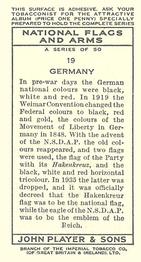 1936 Player's National Flags and Arms #19 Germany Back