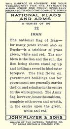 1936 Player's National Flags and Arms #22 Iran Back