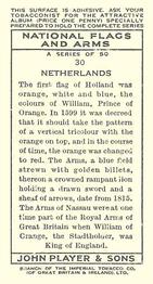 1936 Player's National Flags and Arms #30 Netherlands Back