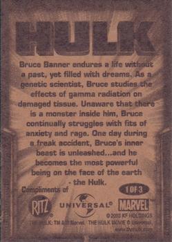 2003 Nabisco Ritz Crackers Incredible Hulk #1 Hulk Back