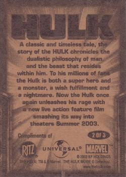 2003 Nabisco Ritz Crackers Incredible Hulk #2 Hulk Back