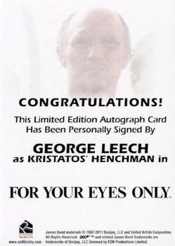 2012 Rittenhouse James Bond 50th Anniversary Series 1 - Full Bleed Autographs #NNO George Leech Back