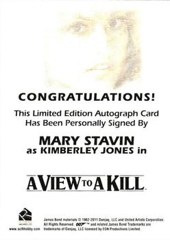 2013 Rittenhouse James Bond Autographs & Relics - Autographs #NNO Mary Stavin Back