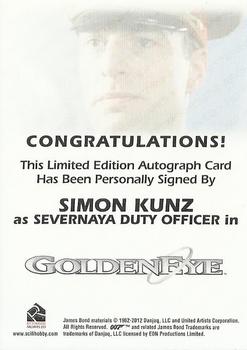 2013 Rittenhouse James Bond Autographs & Relics - Autographs #NNO Simon Kunz Back