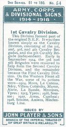 1925 Player's Army Corps and Divisional Signs 1914-1918 2nd Series #54 1st Cavalry Division Back