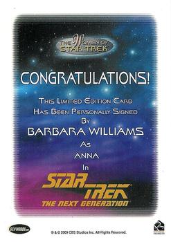 2010 Rittenhouse The Women of Star Trek - Autographs #NNO Barbara Williams Back