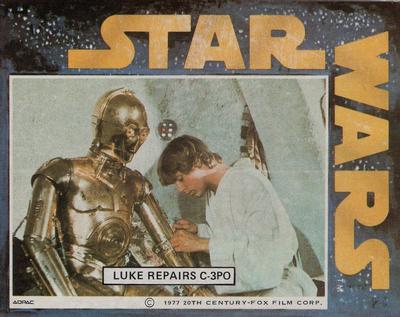 1977 General Mills Star Wars Stickers #NNO Luke Repairs C-3PO Front