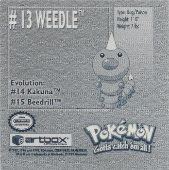 1999 Artbox Pokemon Stickers Series 1 #13 Weedle Back