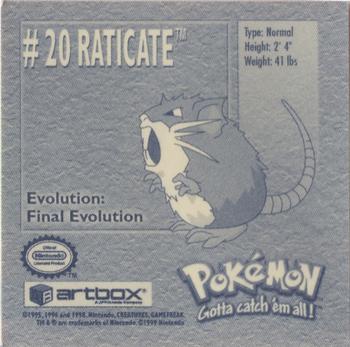 1999 Artbox Pokemon Stickers Series 1 #20 Raticate Back