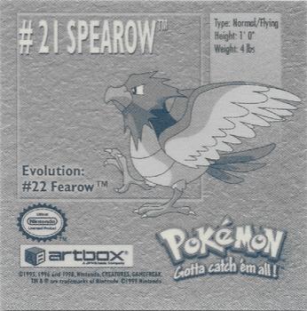 1999 Artbox Pokemon Stickers Series 1 #21 Spearow Back