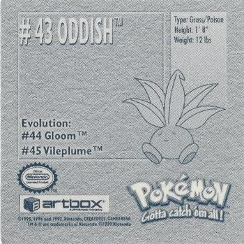 1999 Artbox Pokemon Stickers Series 1 #43 Oddish Back