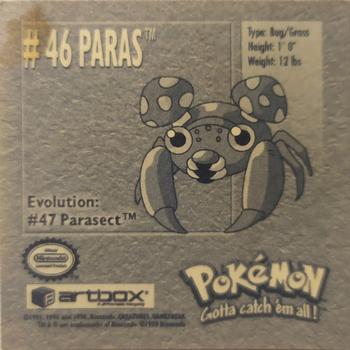 1999 Artbox Pokemon Stickers Series 1 #46 Paras Back