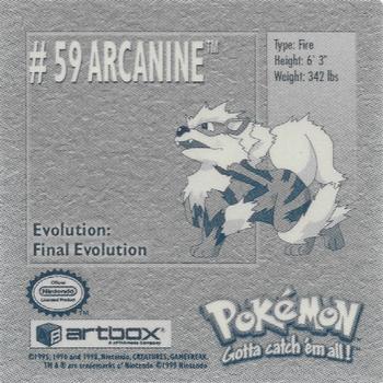 1999 Artbox Pokemon Stickers Series 1 #59 Arcanine Back