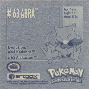 1999 Artbox Pokemon Stickers Series 1 #63 Abra Back
