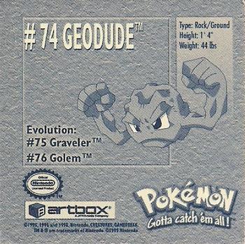 1999 Artbox Pokemon Stickers Series 1 #74 Geodude Back