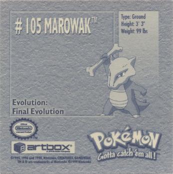 1999 Artbox Pokemon Stickers Series 1 #105 Marowak Back