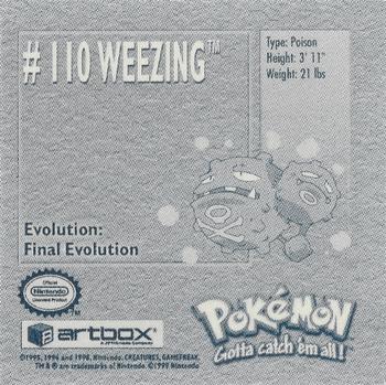 1999 Artbox Pokemon Stickers Series 1 #110 Weezing Back