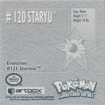 1999 Artbox Pokemon Stickers Series 1 #120 Staryu Back