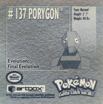 1999 Artbox Pokemon Stickers Series 1 #137 Porygon Back