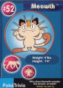 1999 Burger King Pokemon #52 Meowth Front