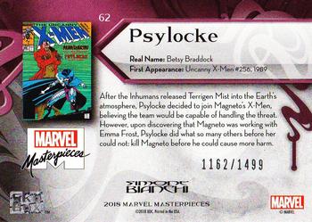 2018 Upper Deck Marvel Masterpieces #62 Psylocke Back