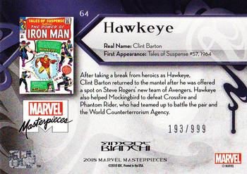 2018 Upper Deck Marvel Masterpieces #64 Hawkeye Back