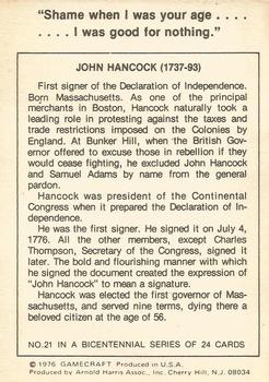 1976 Gamecraft Bicentennial Daze #21 John Hancock Back
