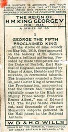 1935 Wills's The Reign of H.M. King George V #1 George the Fifth Proclaimed King Back