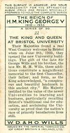 1935 Wills's The Reign of H.M. King George V #22 The King and Queen at Bristol University Back