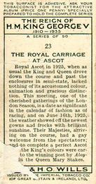 1935 Wills's The Reign of H.M. King George V #23 The Royal Carriage at Ascot Back