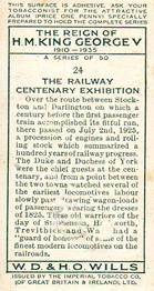 1935 Wills's The Reign of H.M. King George V #24 The Railway Centenary Exhibition Back