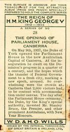 1935 Wills's The Reign of H.M. King George V #28 The Opening of Parliament House, Canberra Back