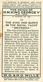 1935 Wills's The Reign of H.M. King George V #43 King and Queen in the Royal Yacht 