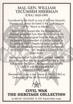 1991 Bon Air Civil War Heritage Collection Series 1 #10 Maj. Gen. William Tecumseh Sherman Back